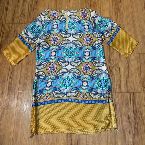 Vegas Collection Boho Paisley Print Satin Dress - Picture 5 of 11